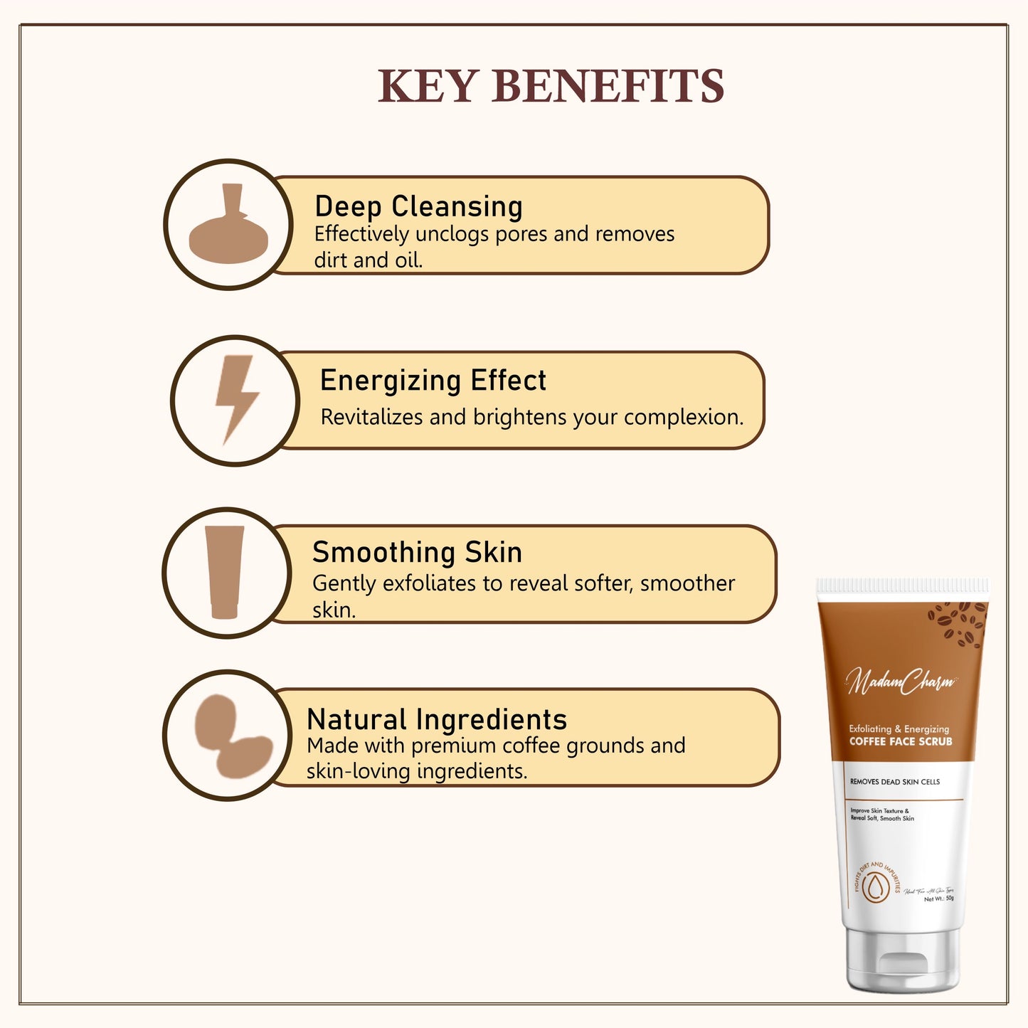 MadamCharm Exfoliating & Energizing Coffee Face Scrub || 50g