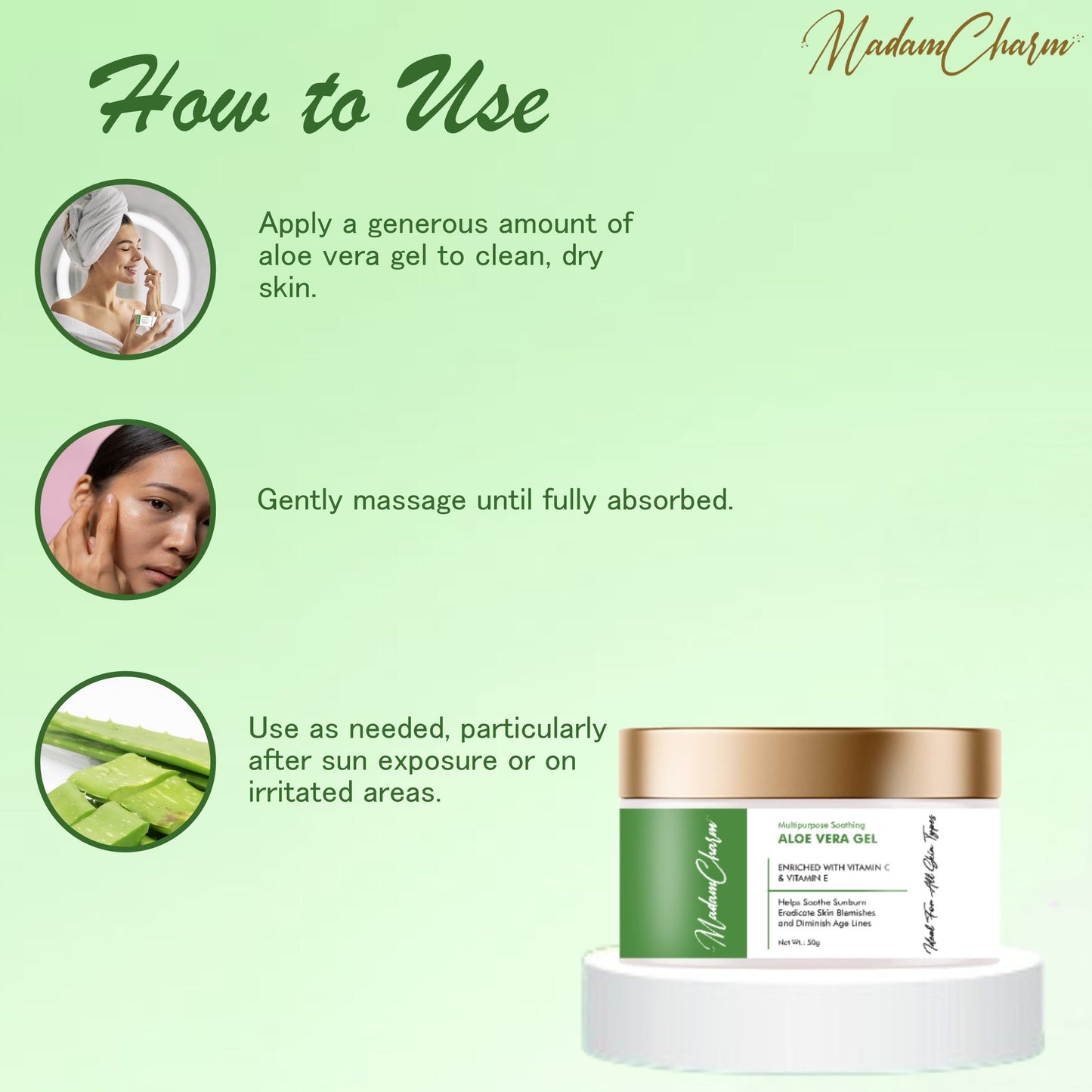 MadamCharm Multipurpose Soothing Aloe Vera Gel || 50g